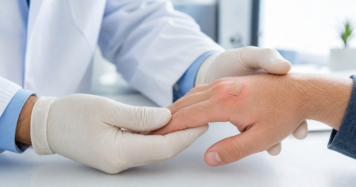 Infecção na mão com vermelhidão e inchaço em um dedo