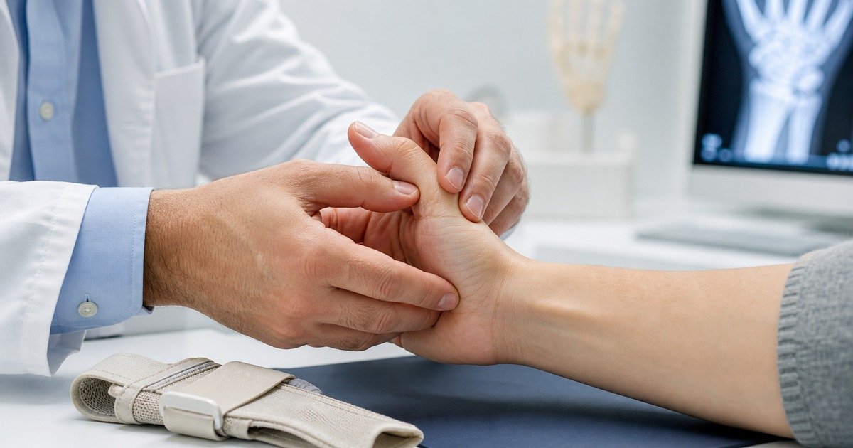 Lesão do ligamento do polegar avaliada por cirurgião da mão