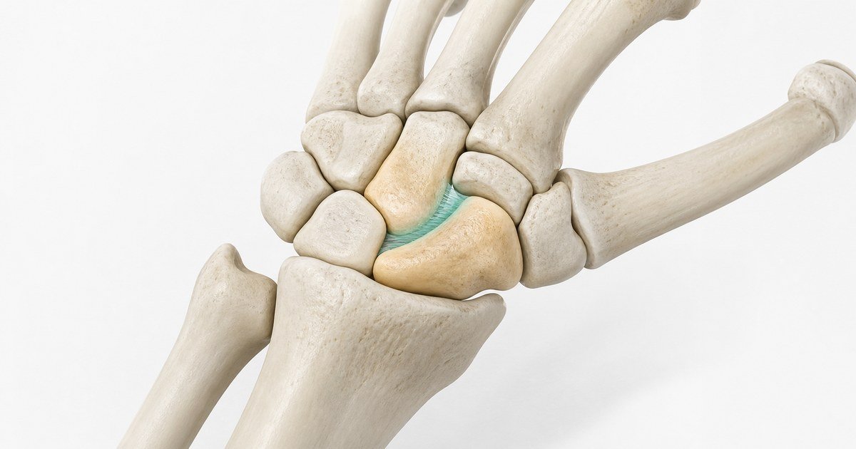 Lesão do ligamento escafolunar em ilustração anatômica dos ossos do punho